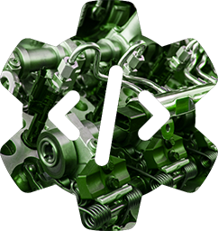 Close-up of green mechanical engine components