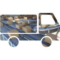 Boxes on conveyor inside truck outline