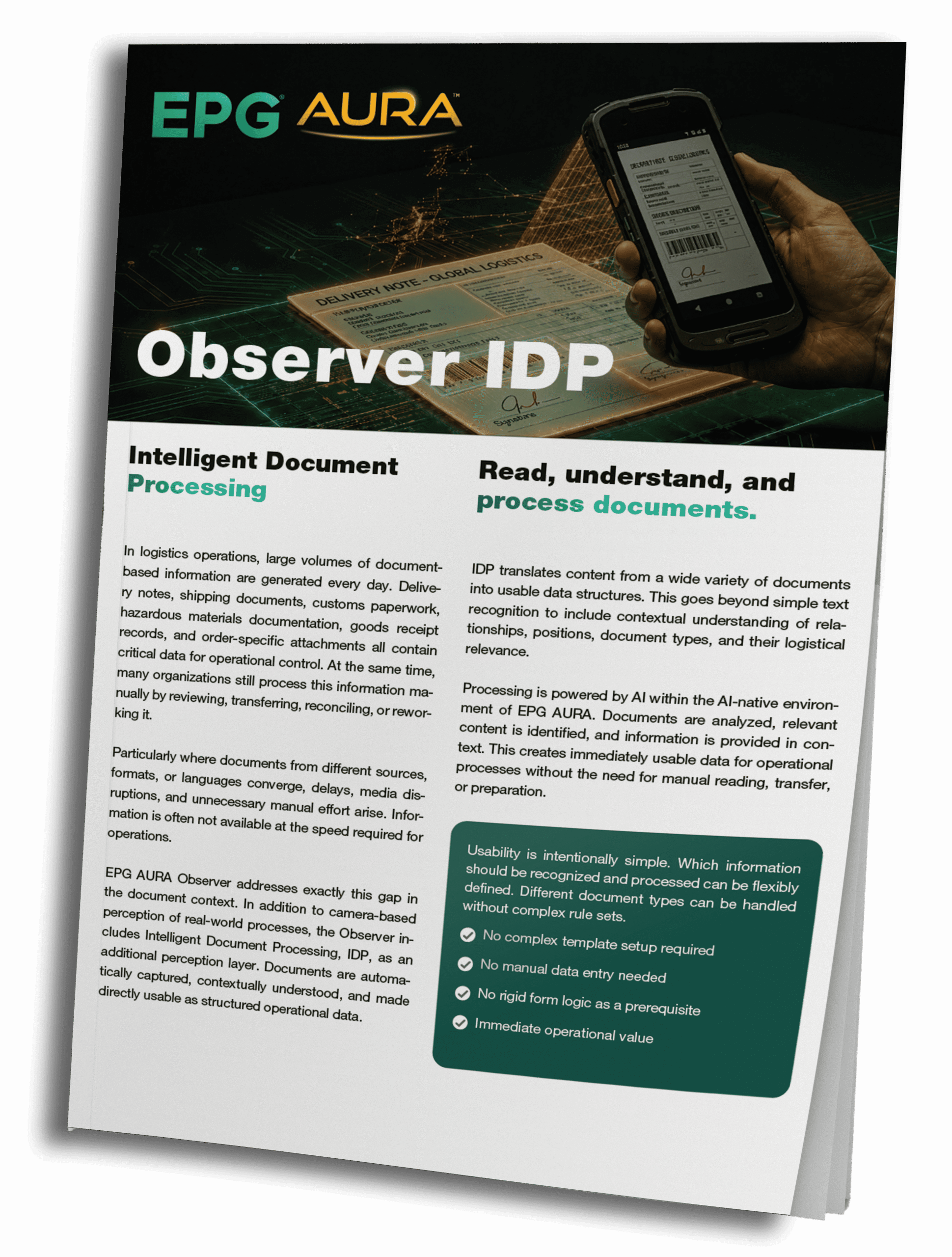 EPG Aura Observer IDP brochure for document processing.