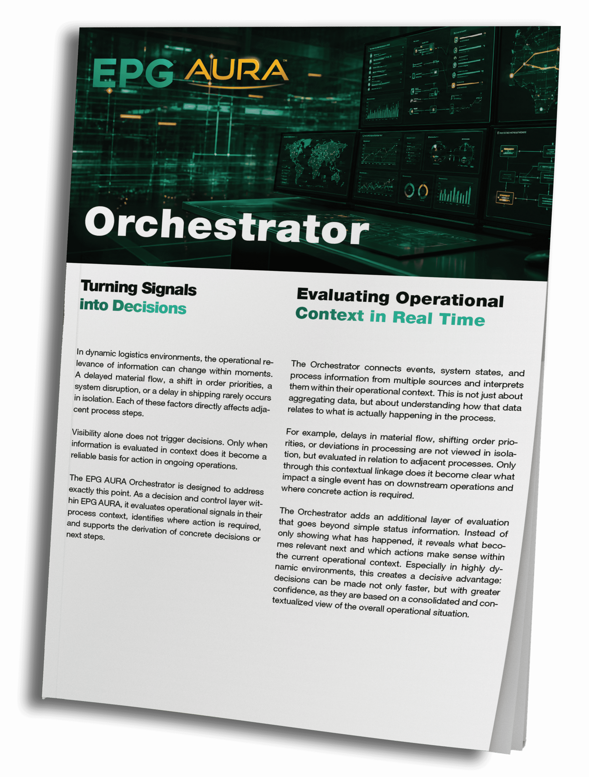 EPG Aura Orchestrator brochure on logistics management.
