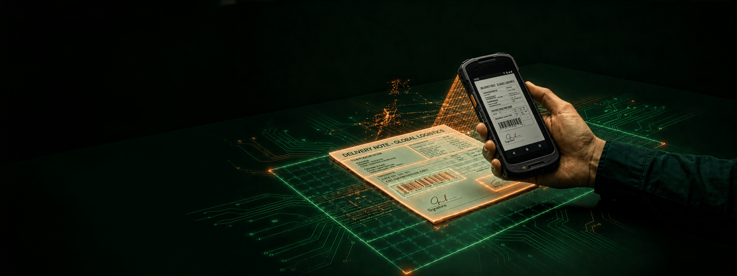 Scanning delivery note with electronic device.