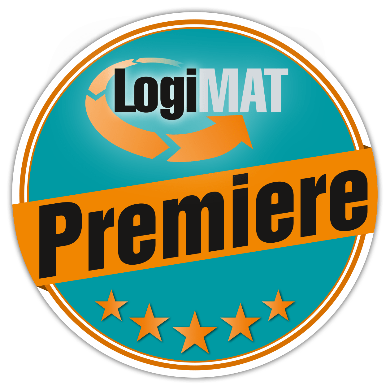 LogiMAT Premiere badge with stars and arrows