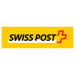 Swiss Post logo with yellow background and red cross.