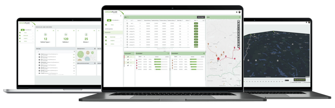 Fleet management software dashboard on multiple laptops.