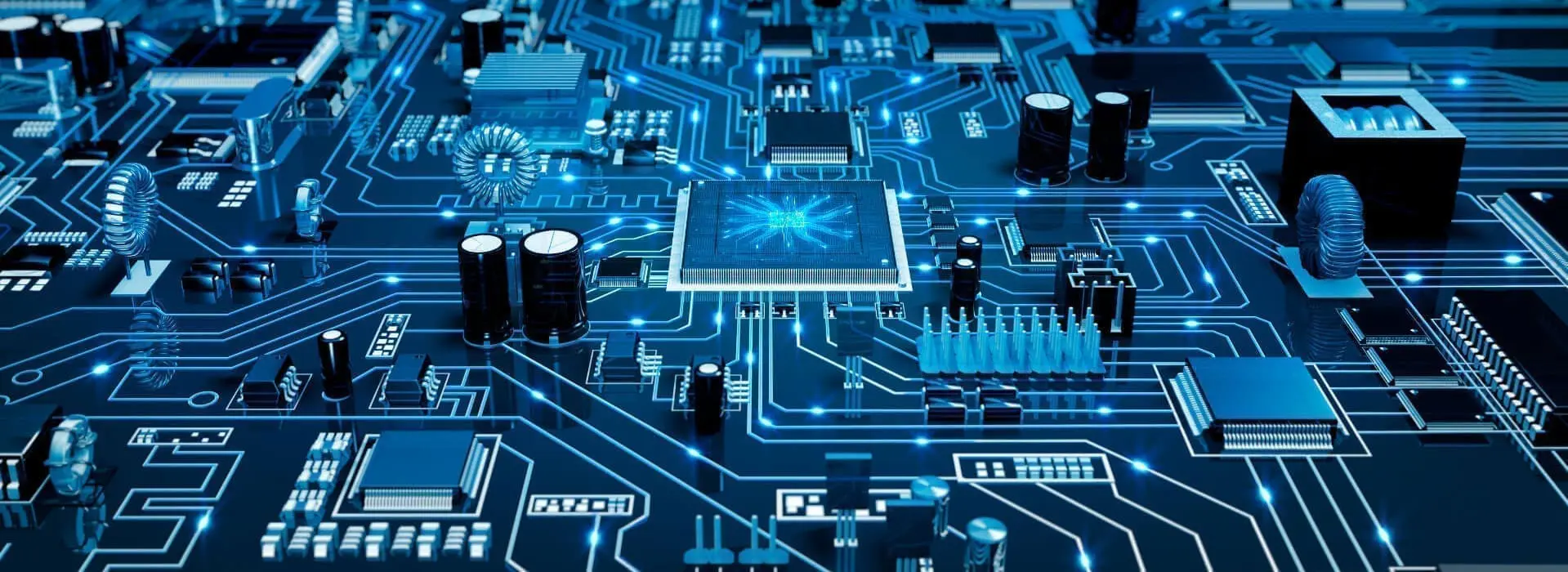 Close-up of a blue computer circuit board.