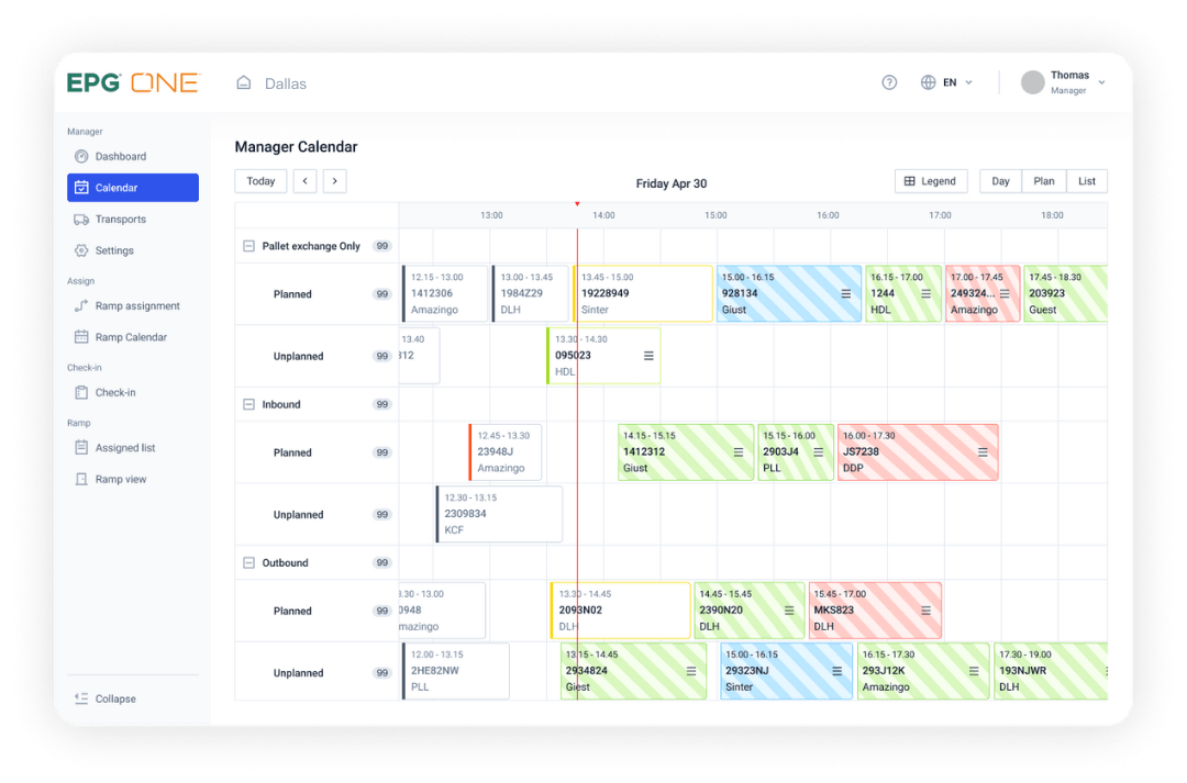 Manager dashboard calendar with scheduling tasks.
