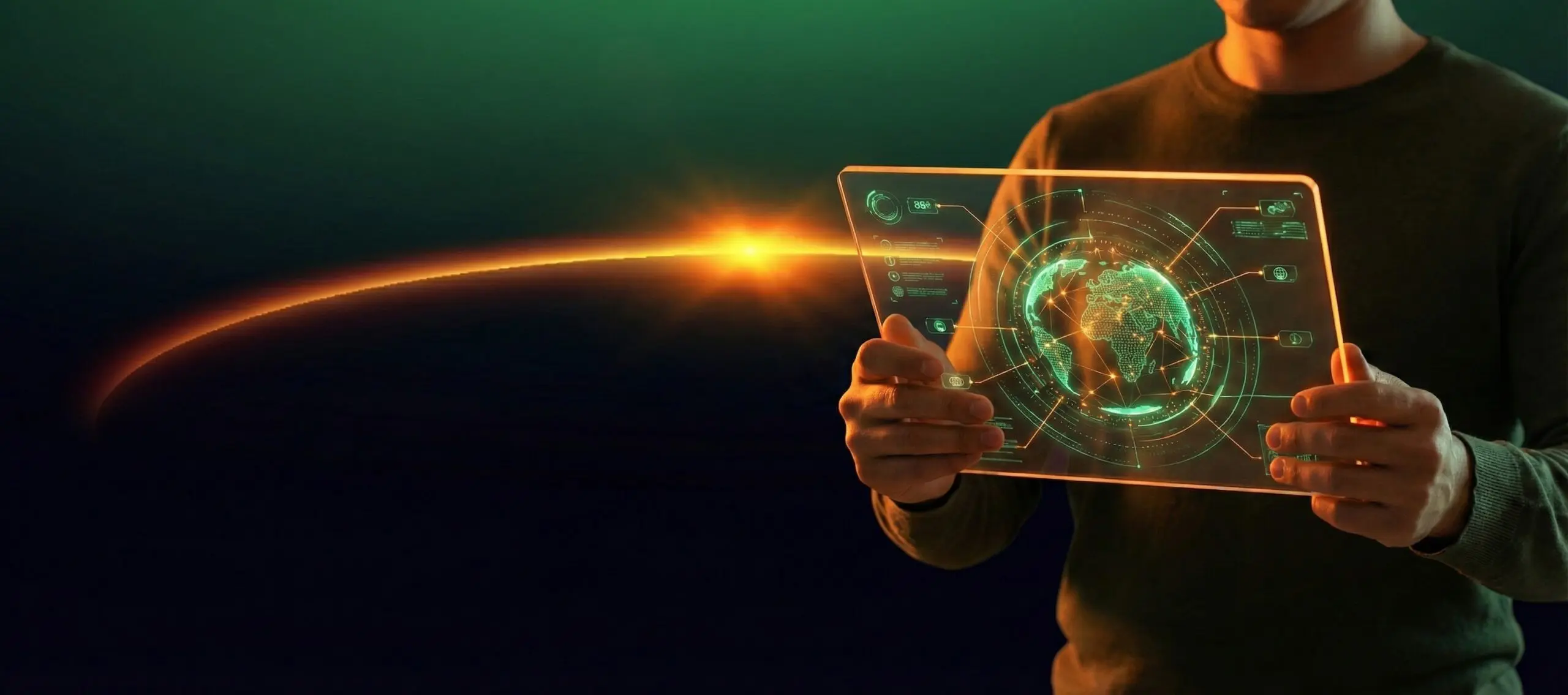 Holographic globe interface with futuristic design.