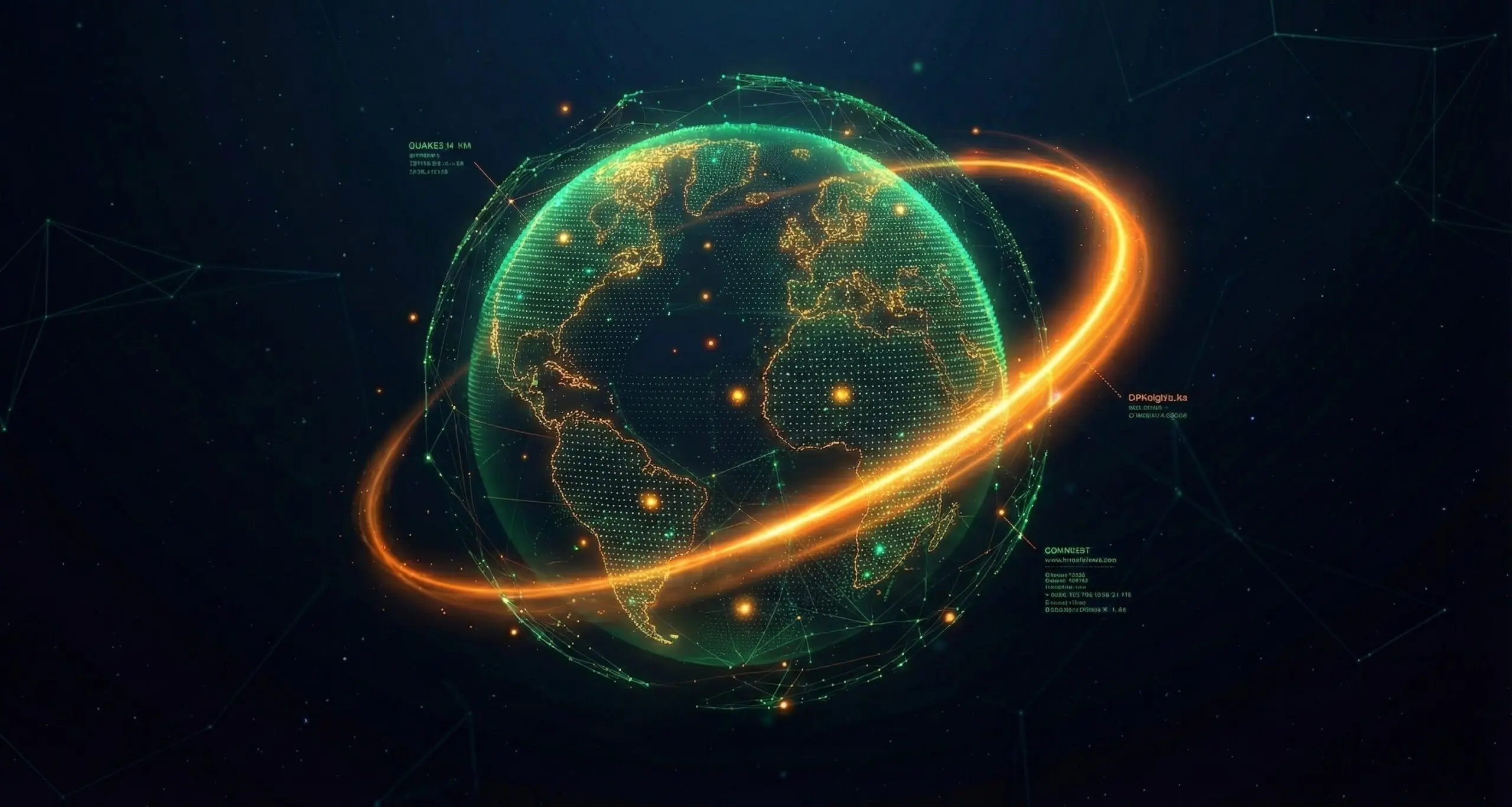 Futuristic digital globe with glowing network lines.