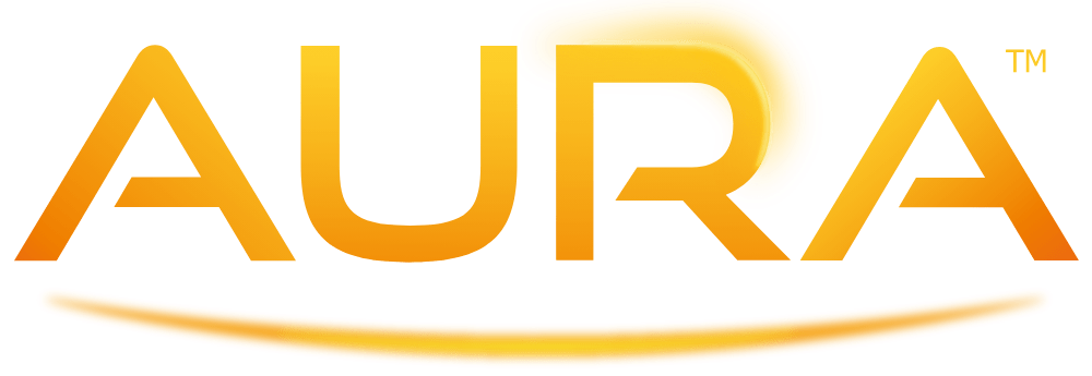 Aura logo in yellow and orange design