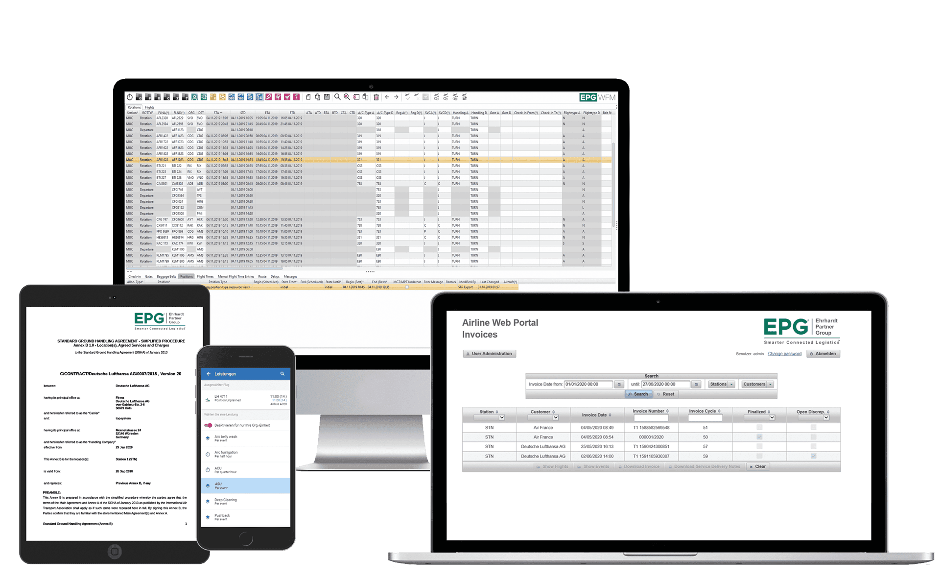 Logistics software interface on various devices