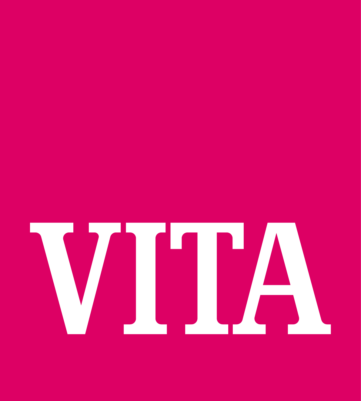 VITA logo, bold white letters, pink background