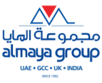 Almaya Group logo with UAE, GCC, UK, India locations.