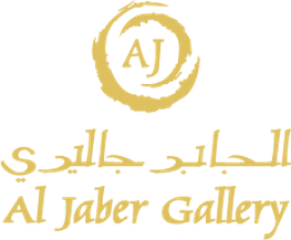 Al Jaber Gallery logo in gold.