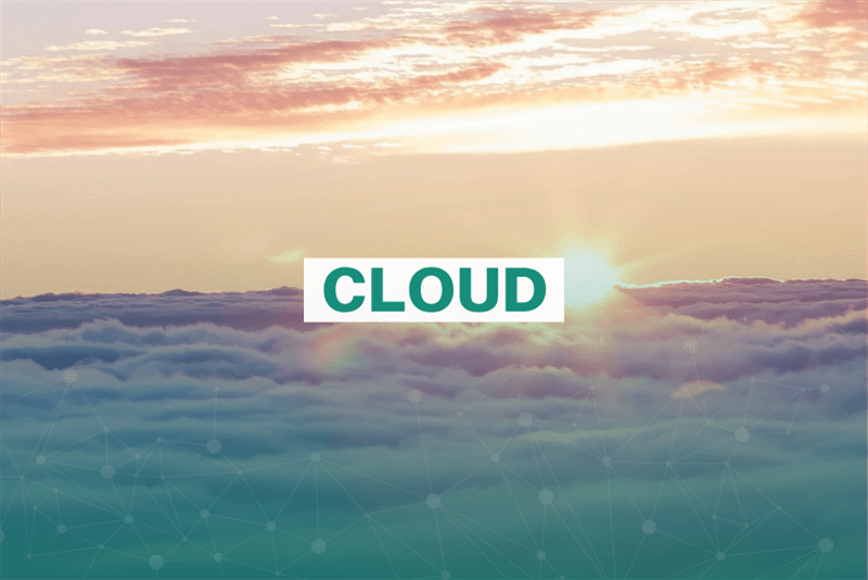Sunrise over clouds with geometric network overlay.