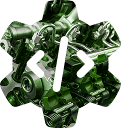 Close-up of green mechanical engine components
