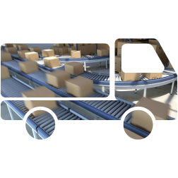 Boxes on conveyor inside truck outline