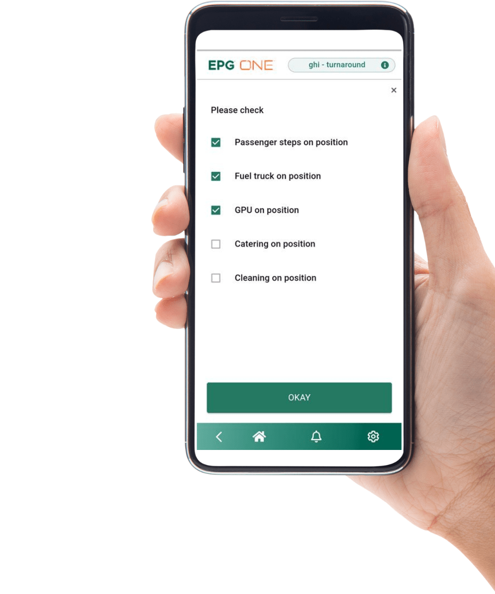 Smartphone showing checklist for flight turnaround tasks.