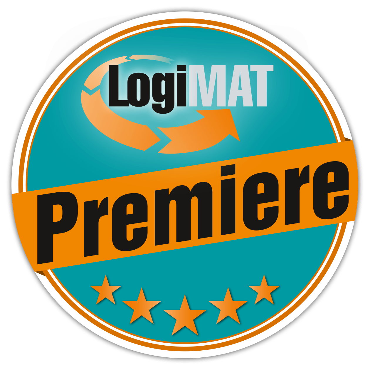 LogiMAT Premiere badge with stars and arrows