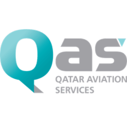 Qatar Aviation Services logo with teal QAS letters.