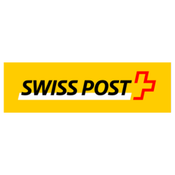 Swiss Post logo with yellow background and red cross.