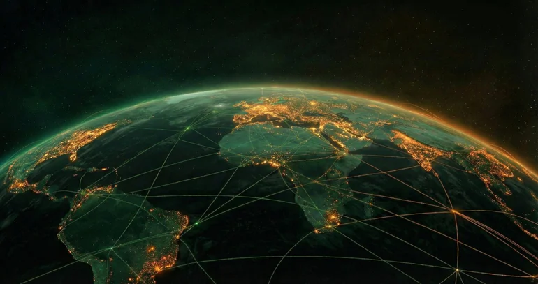 Glowing Earth with network connections at night