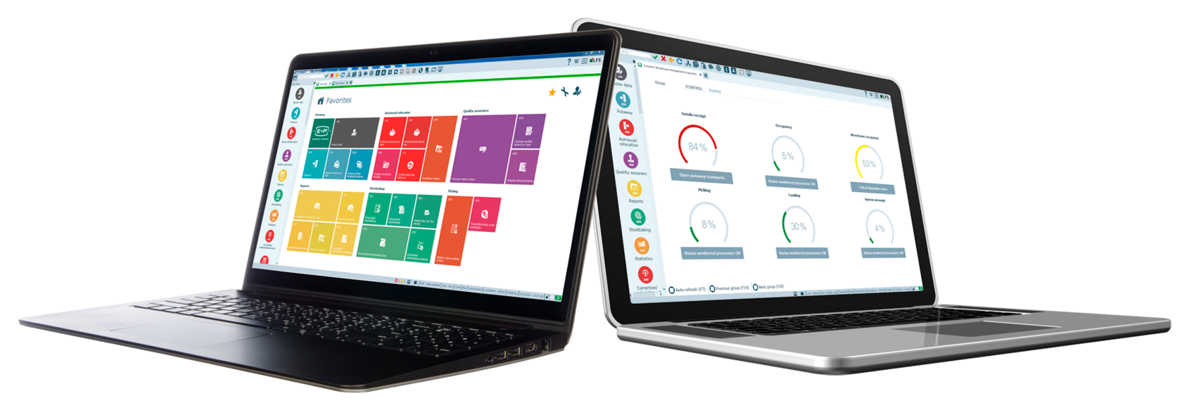 Two laptops displaying data dashboards.
