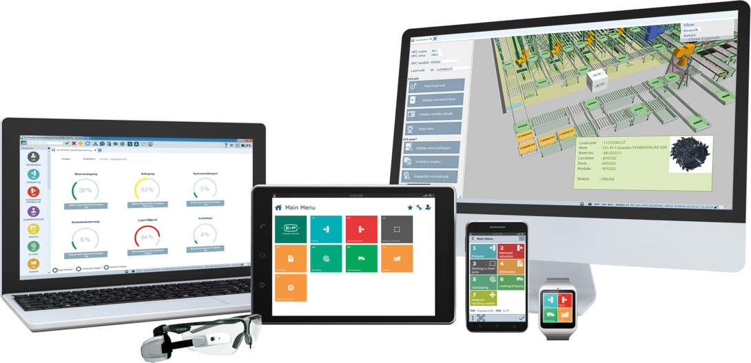 Devices displaying industrial management software interface
