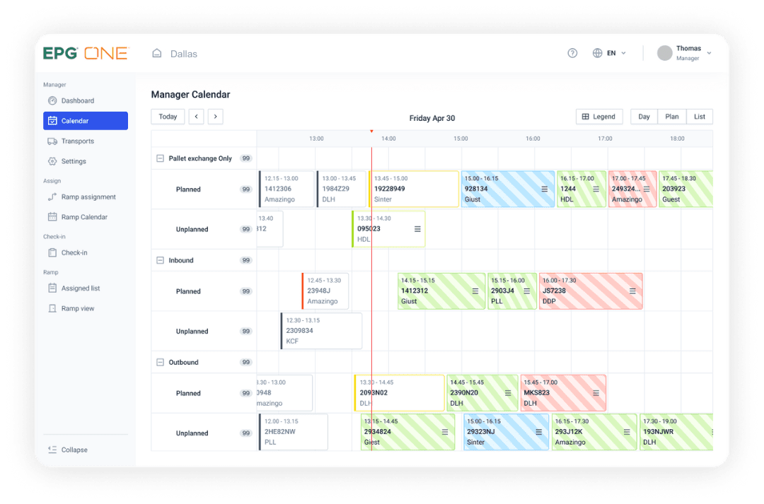 Manager dashboard calendar with scheduling tasks.
