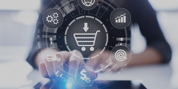 Digital shopping and technology interface on tablet screen.