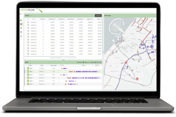 Delivery route planning software on laptop screen