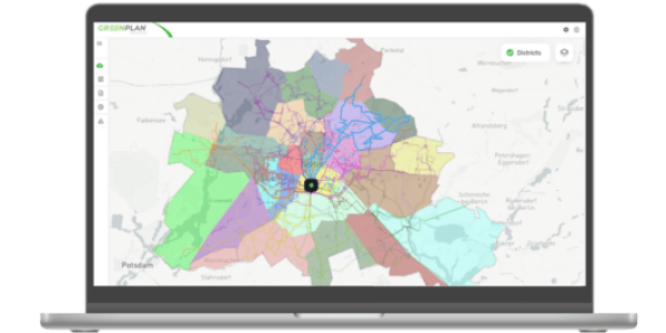 Color-coded map on laptop screen