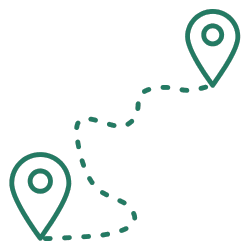 Map with two location markers connected by path