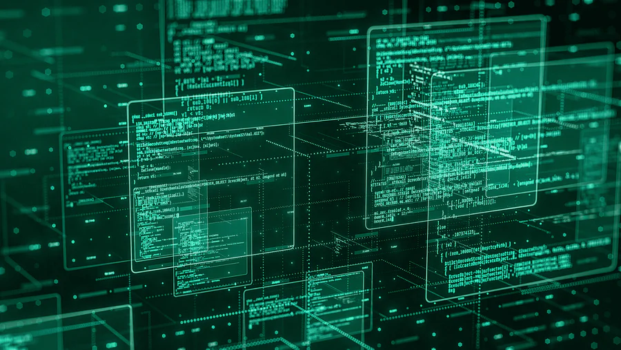 Abstract digital code and data interface background.