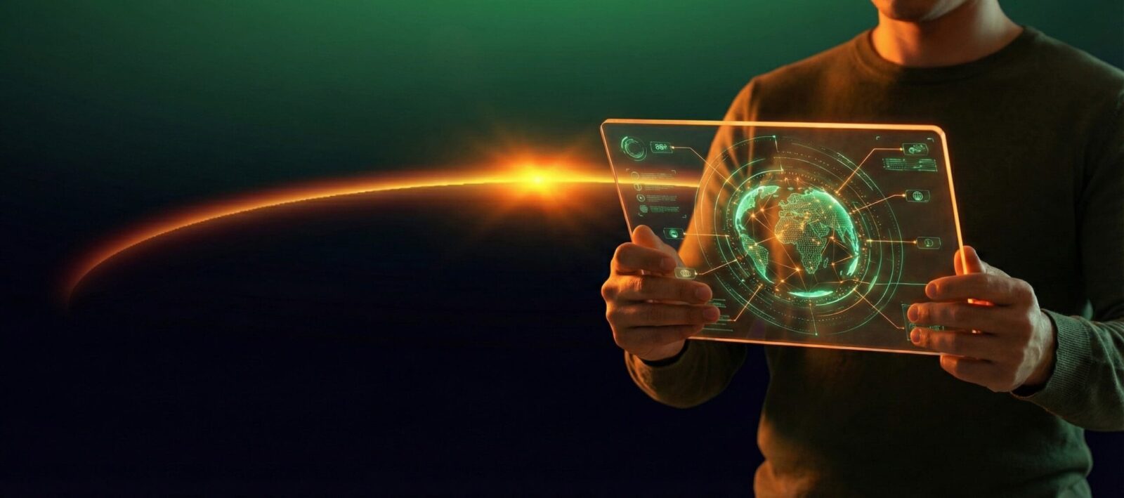 Holographic globe interface with futuristic design.