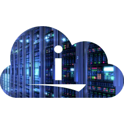 Cloud computing concept with server racks.