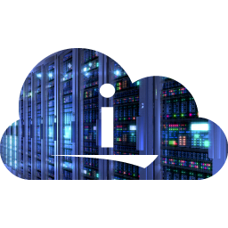 Cloud computing concept with server racks.