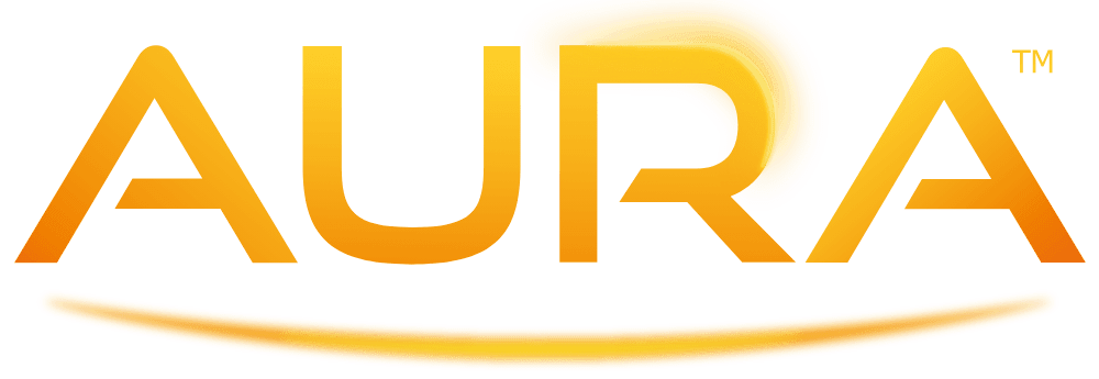 Aura logo in yellow and orange design